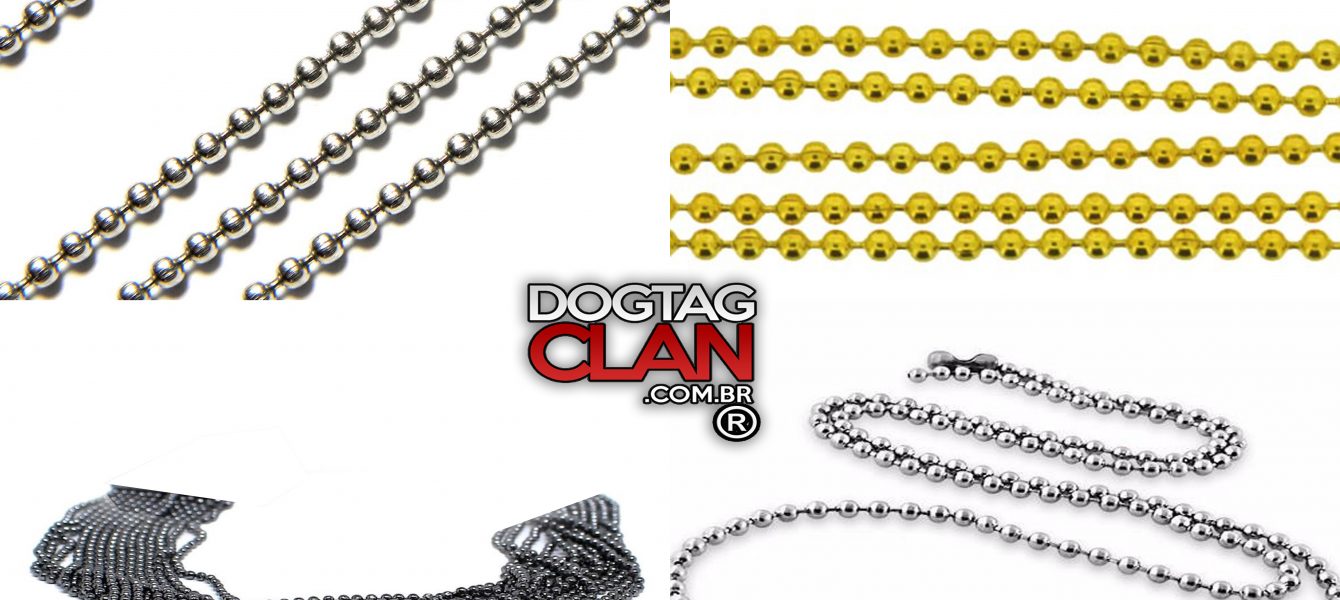 Corrente colar cordão de bolinha aço inox Dog tag